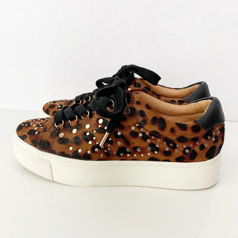 Joie Handan Women’s Stud Leopard Calf Hair Print Platform Sneakers Size 8 SH63